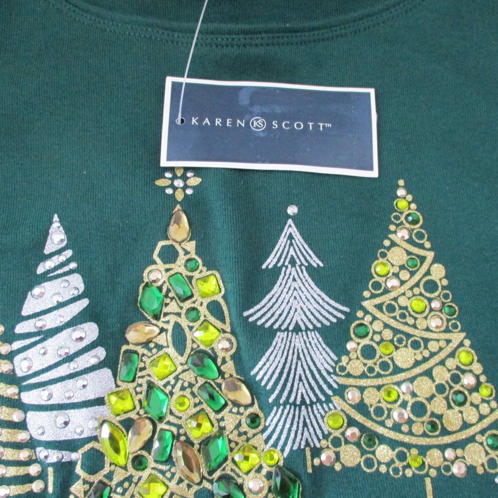 Karen Scott Embellished Holiday Long Sleeve Tee - Picture 6 of 11